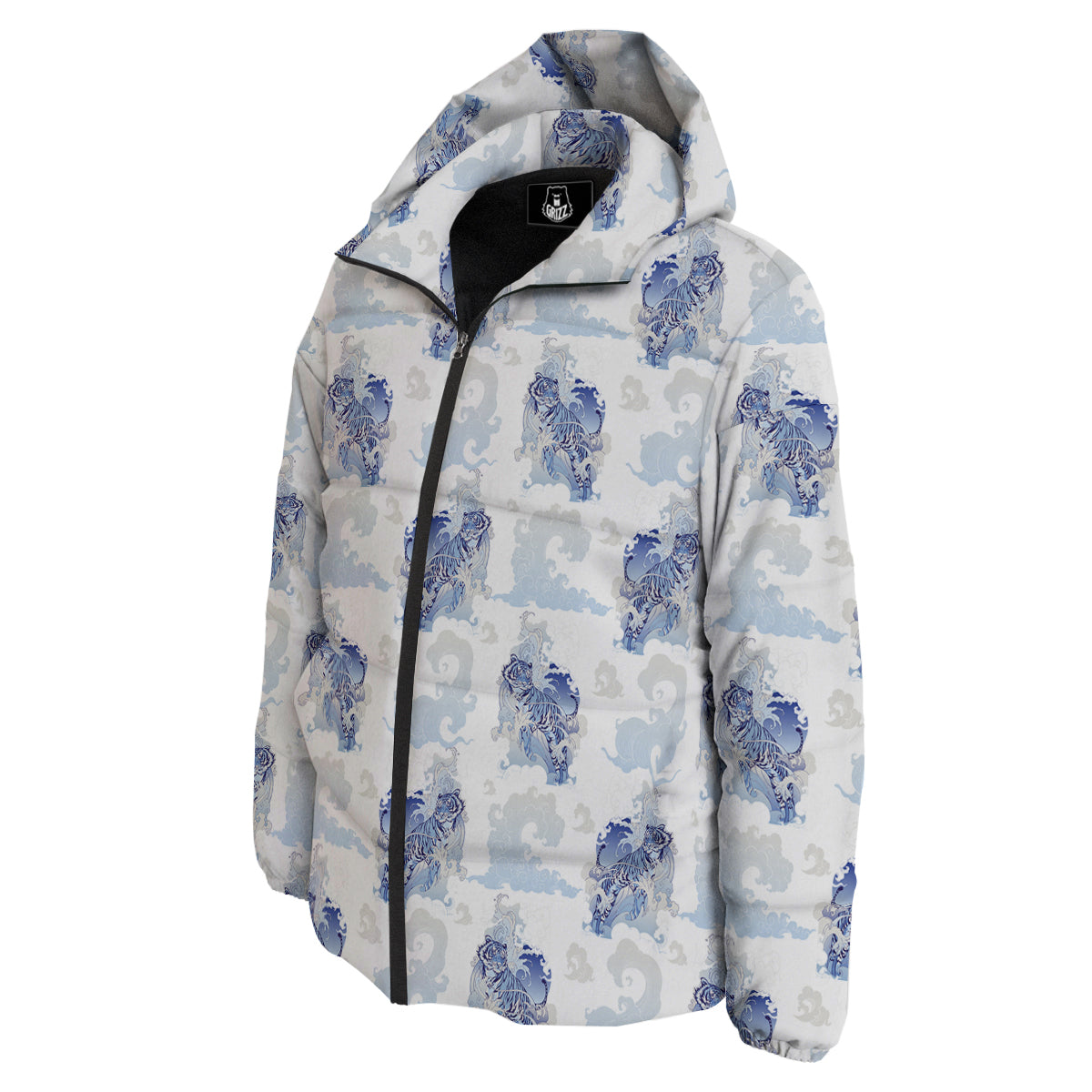 White Tiger Tattoo Japanese Print Pattern Down Jacket-grizzshop