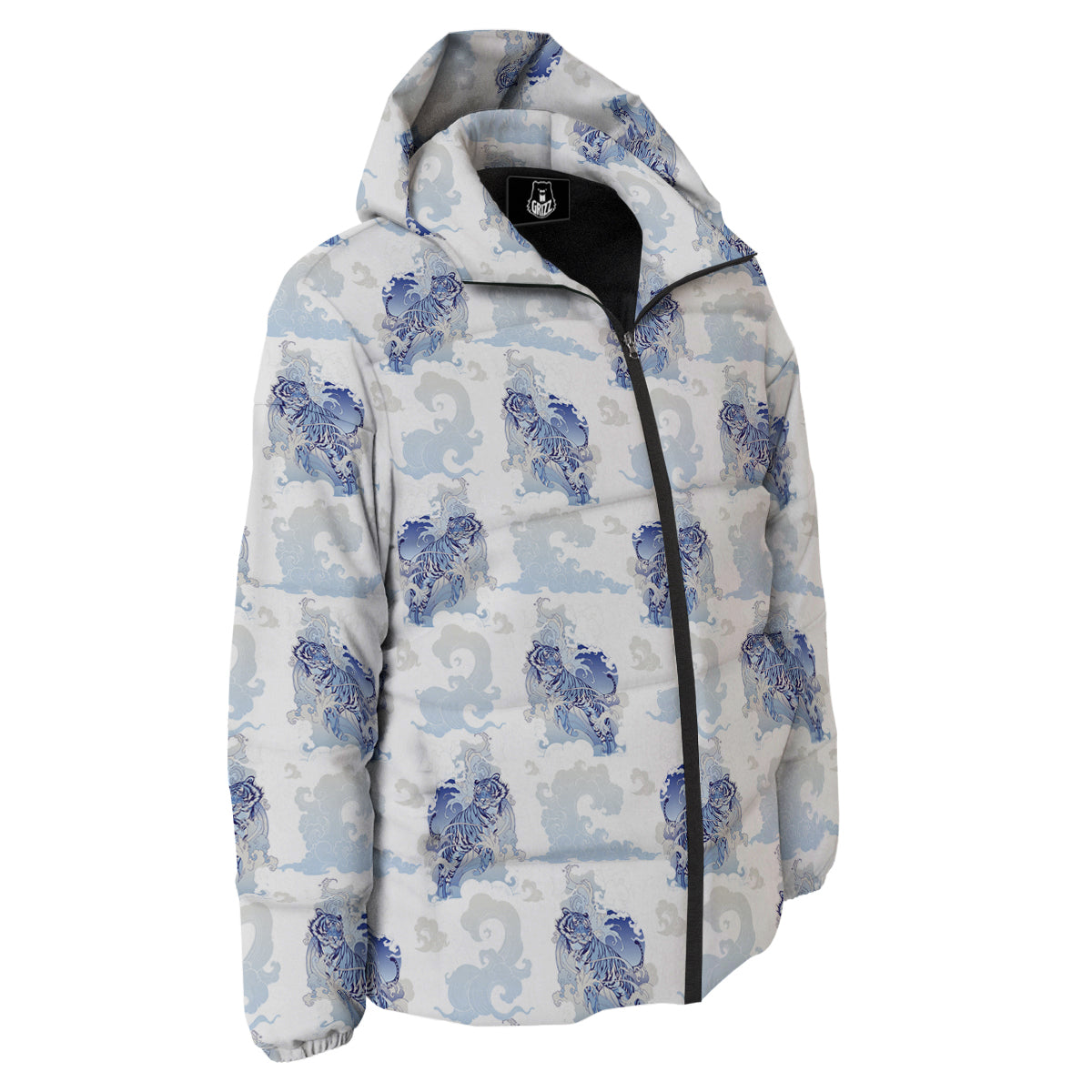 White Tiger Tattoo Japanese Print Pattern Down Jacket-grizzshop