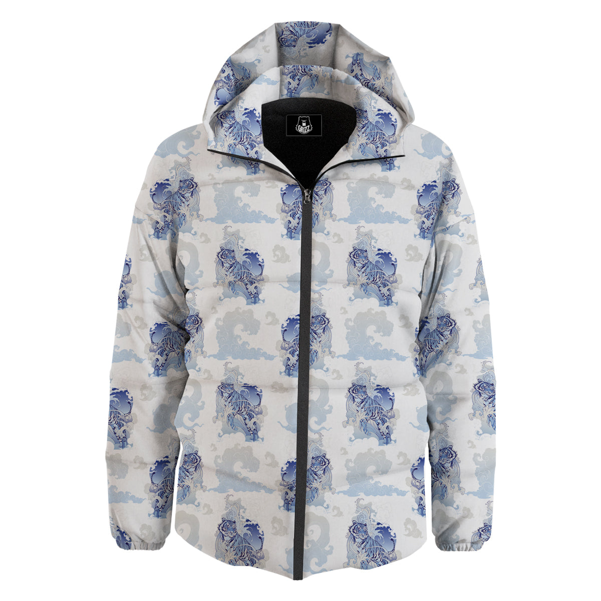 White Tiger Tattoo Japanese Print Pattern Down Jacket-grizzshop