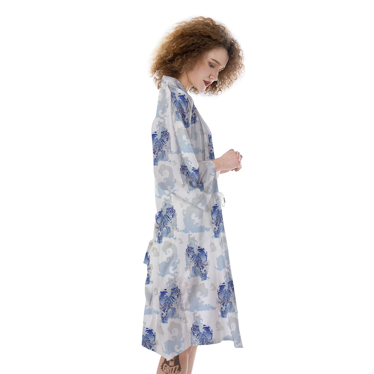 White Tiger Tattoo Japanese Print Pattern Kimono-grizzshop
