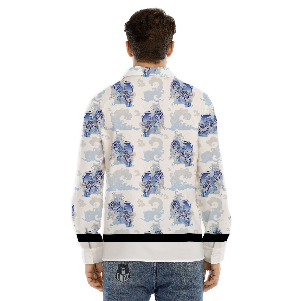 White Tiger Tattoo Japanese Print Pattern Men's Dress Shirts-grizzshop