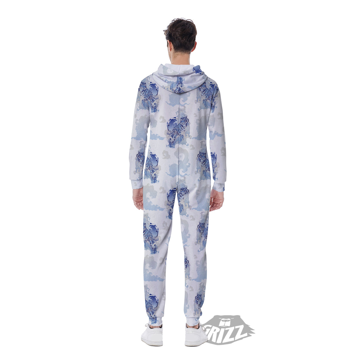 White Tiger Tattoo Japanese Print Pattern Men's Jumpsuit-grizzshop