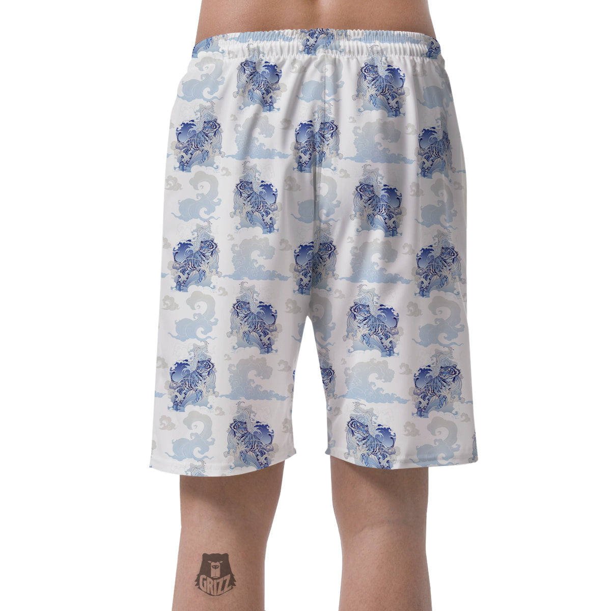 White Tiger Tattoo Japanese Print Pattern Men's Shorts-grizzshop