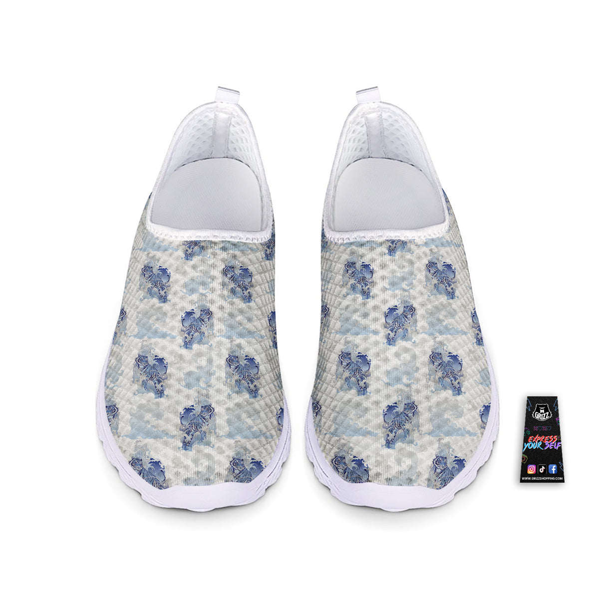 White Tiger Tattoo Japanese Print Pattern Nurse Shoes-grizzshop