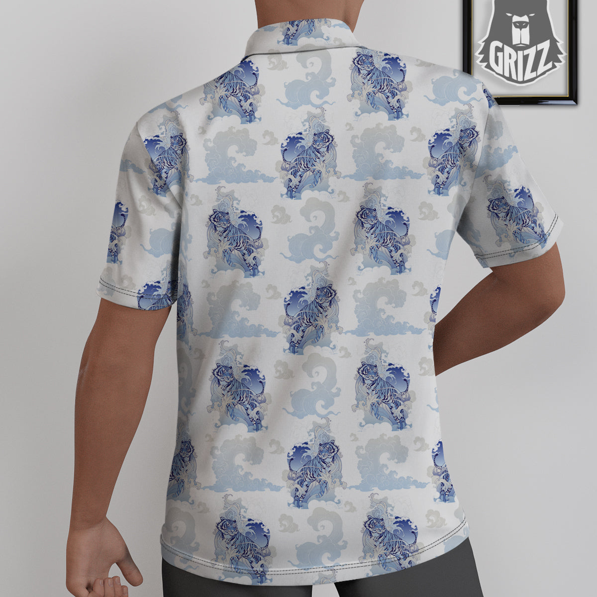 White Tiger Tattoo Japanese Print Pattern Untucked Shirts-grizzshop