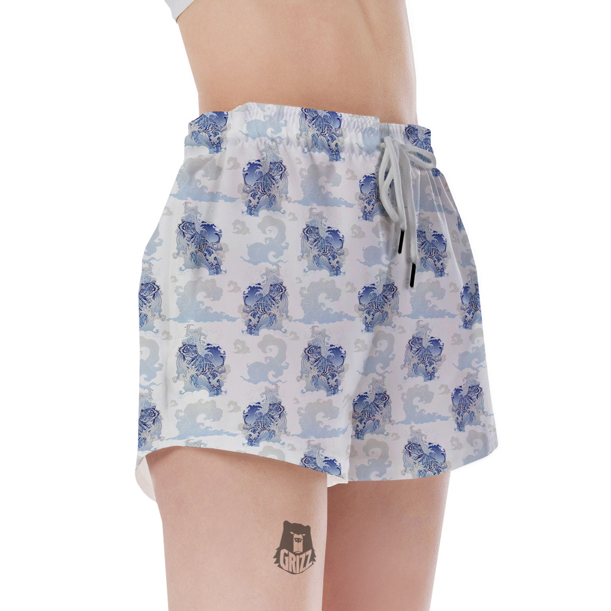 White Tiger Tattoo Japanese Print Pattern Women's Shorts-grizzshop