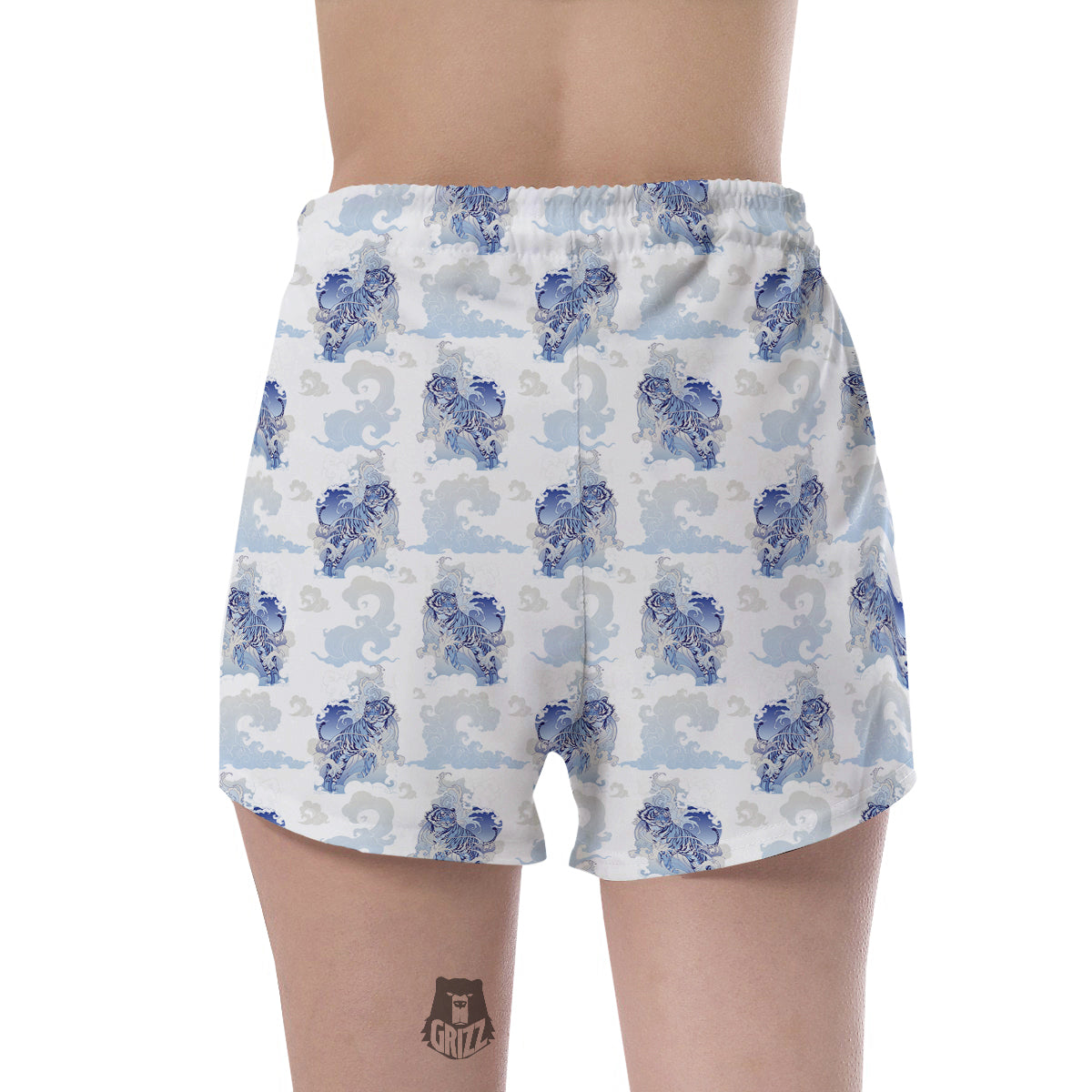 White Tiger Tattoo Japanese Print Pattern Women's Shorts-grizzshop
