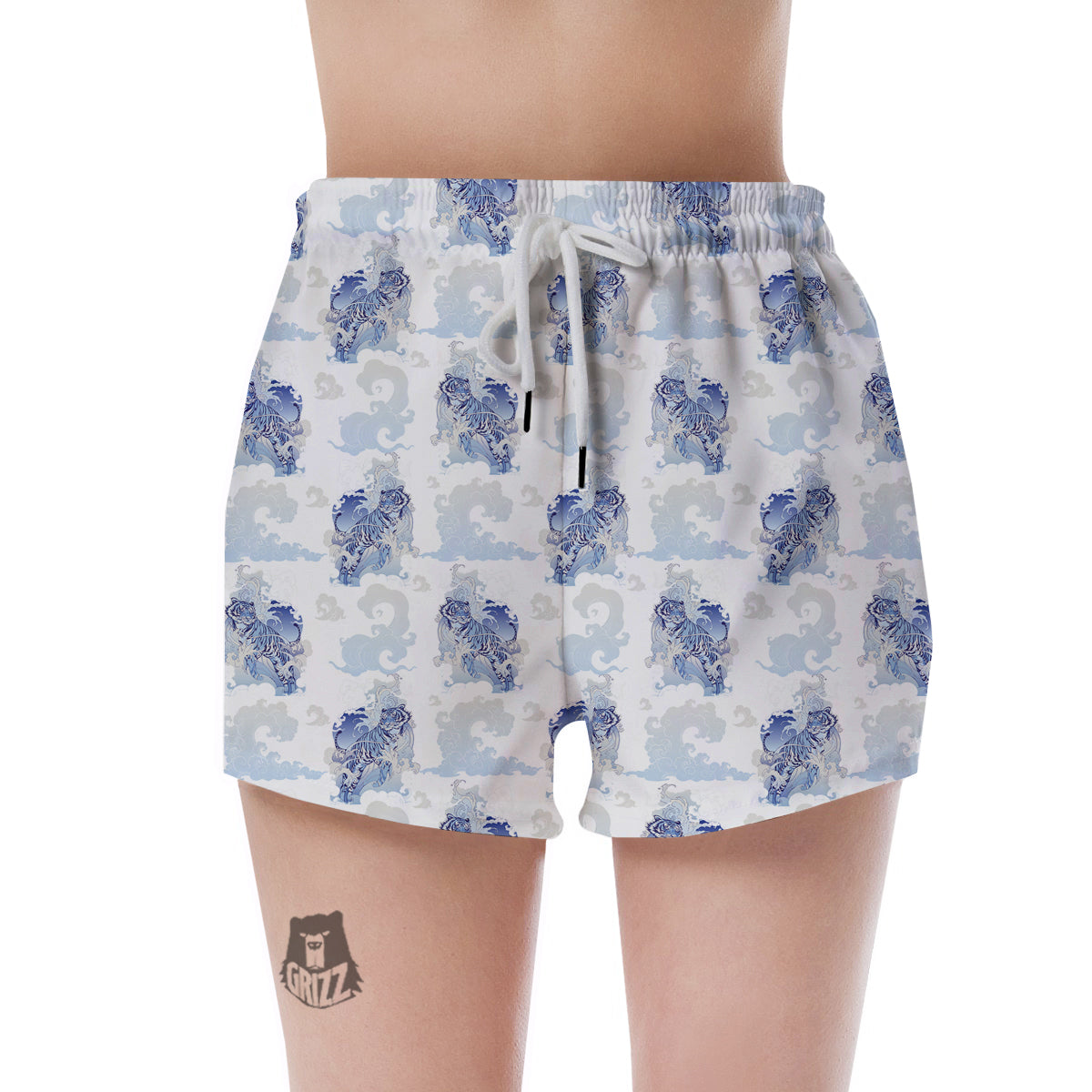 White Tiger Tattoo Japanese Print Pattern Women's Shorts-grizzshop