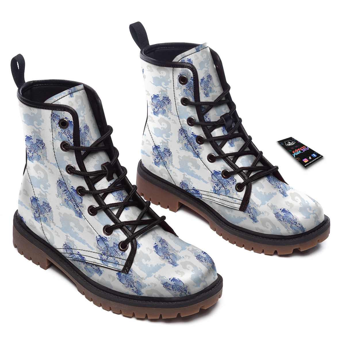 White Tiger Tattoo Japanese Print Pattern Work Boots-grizzshop