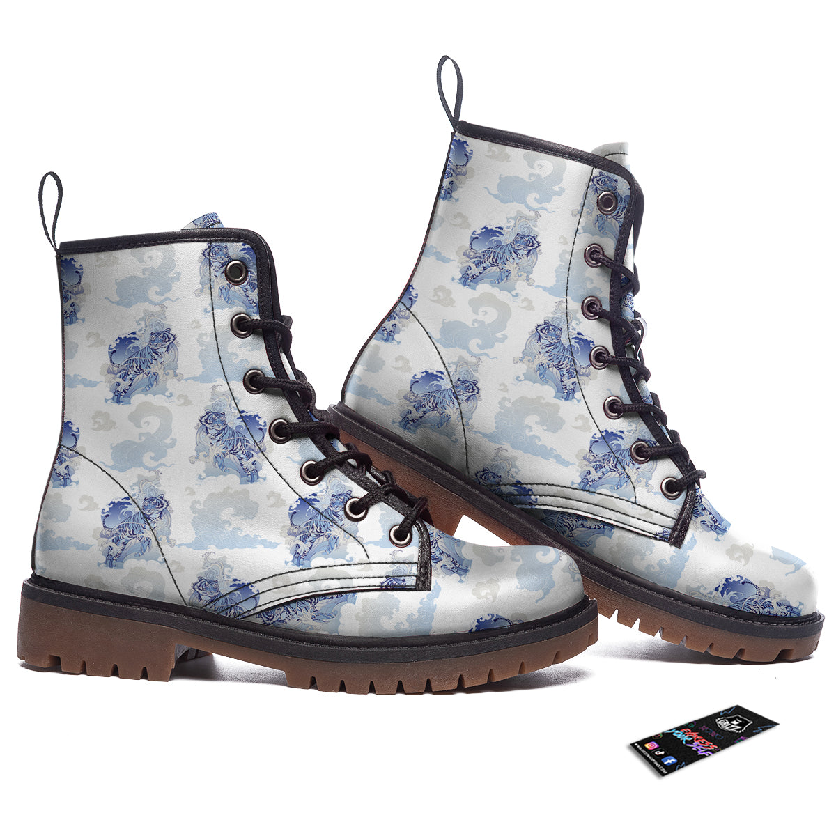White Tiger Tattoo Japanese Print Pattern Work Boots-grizzshop