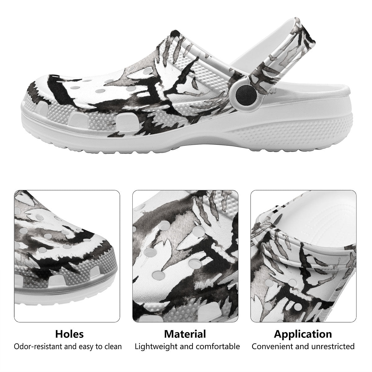 White Tiger Watercolor Monochrome Print Clog-grizzshop