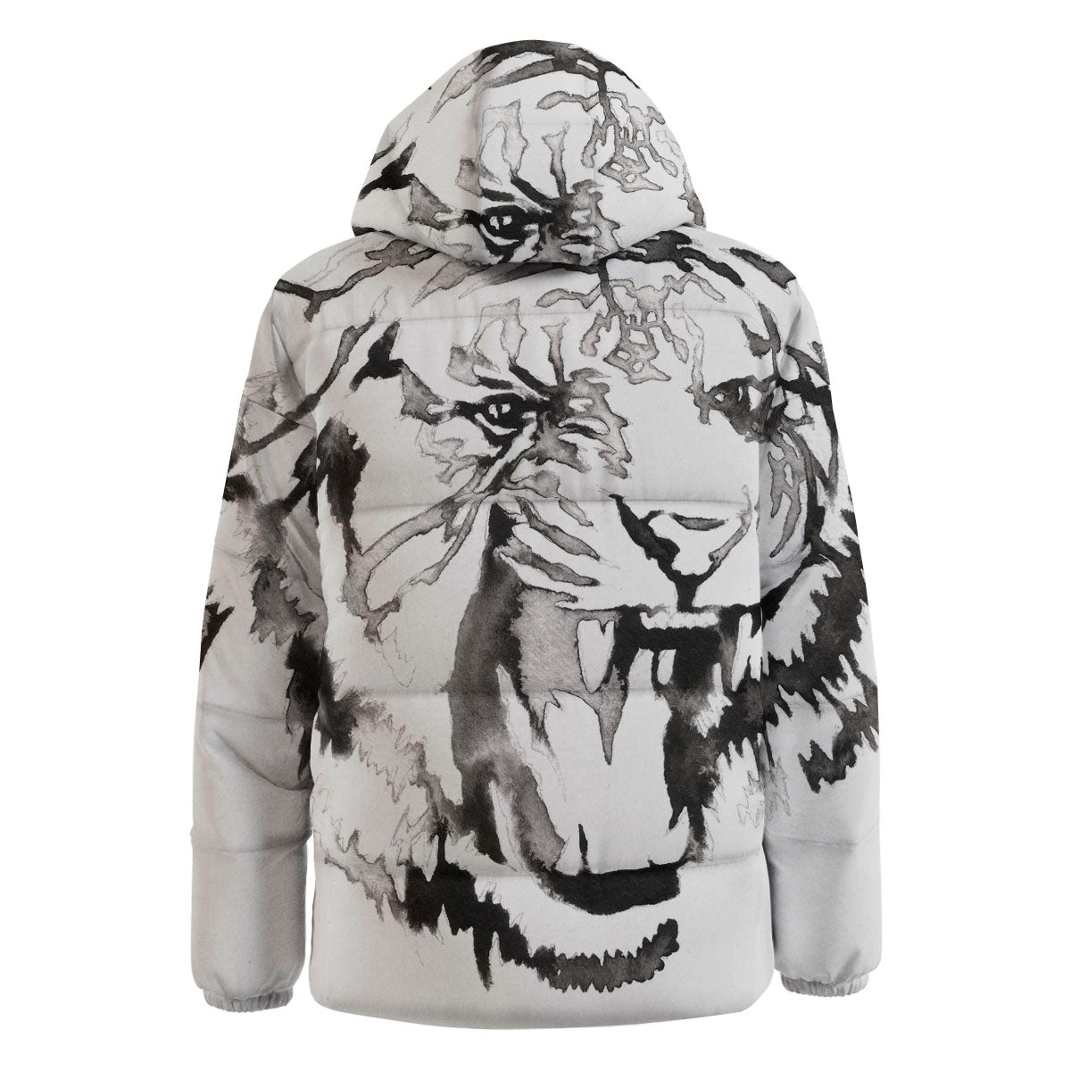 White Tiger Watercolor Monochrome Print Down Jacket-grizzshop