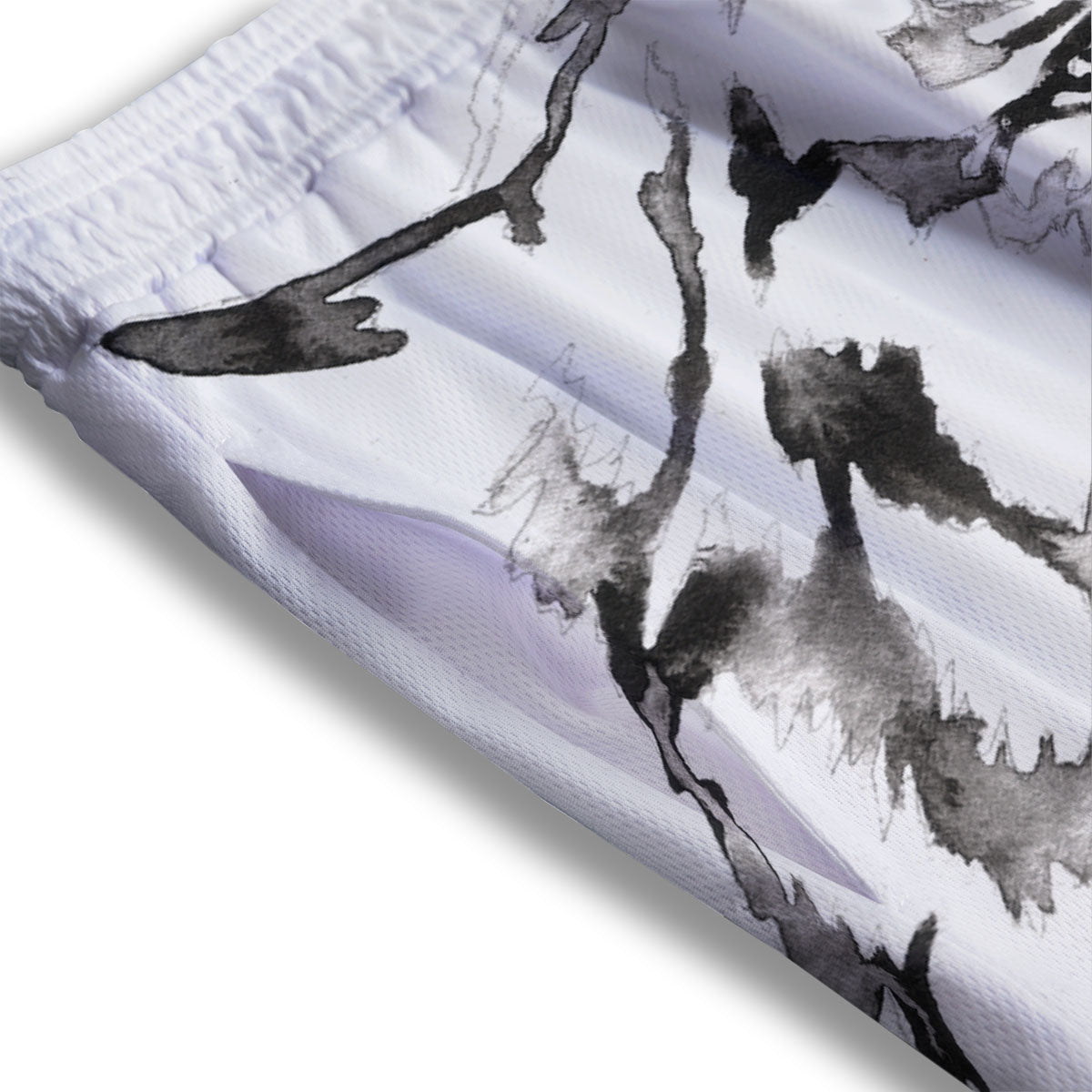 White Tiger Watercolor Monochrome Print Mesh Shorts