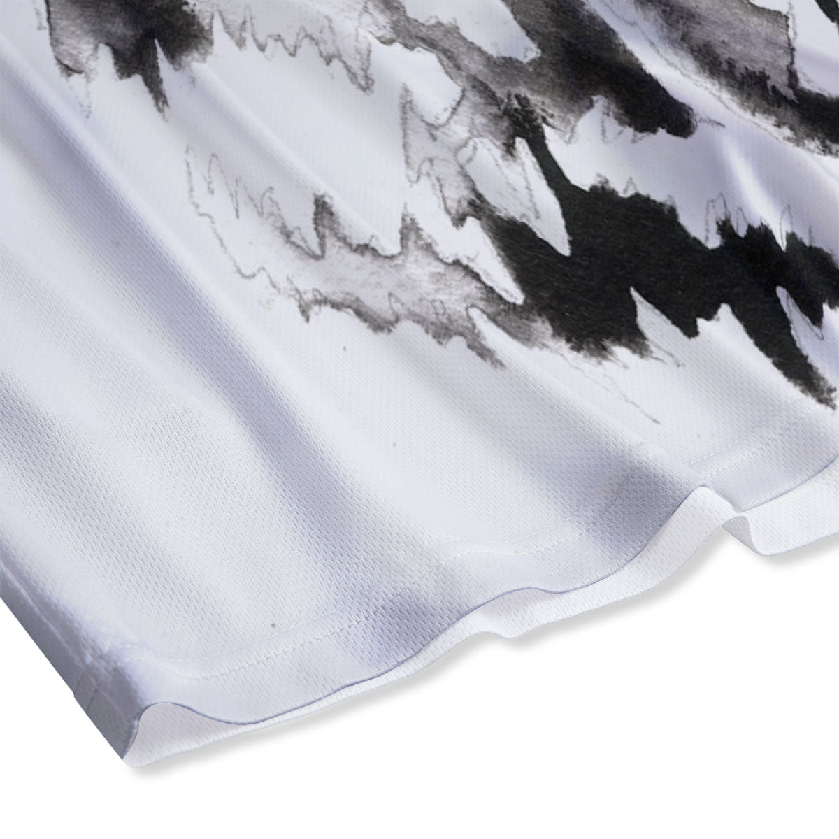 White Tiger Watercolor Monochrome Print Mesh Shorts