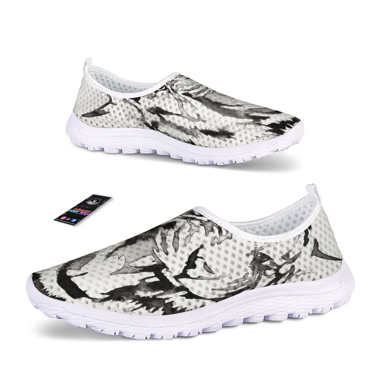 White Tiger Watercolor Monochrome Print Nurse Shoes-grizzshop