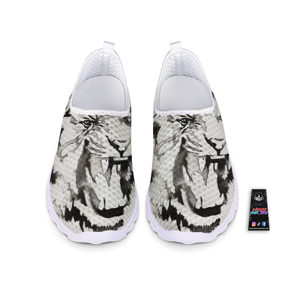 White Tiger Watercolor Monochrome Print Nurse Shoes-grizzshop