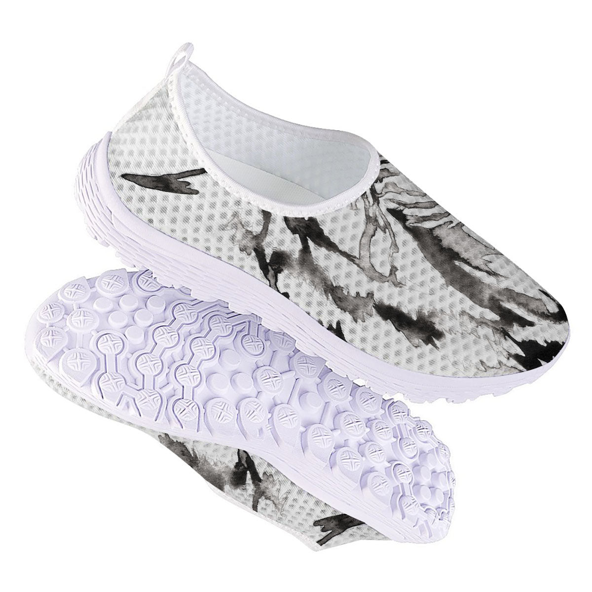 White Tiger Watercolor Monochrome Print Nurse Shoes-grizzshop