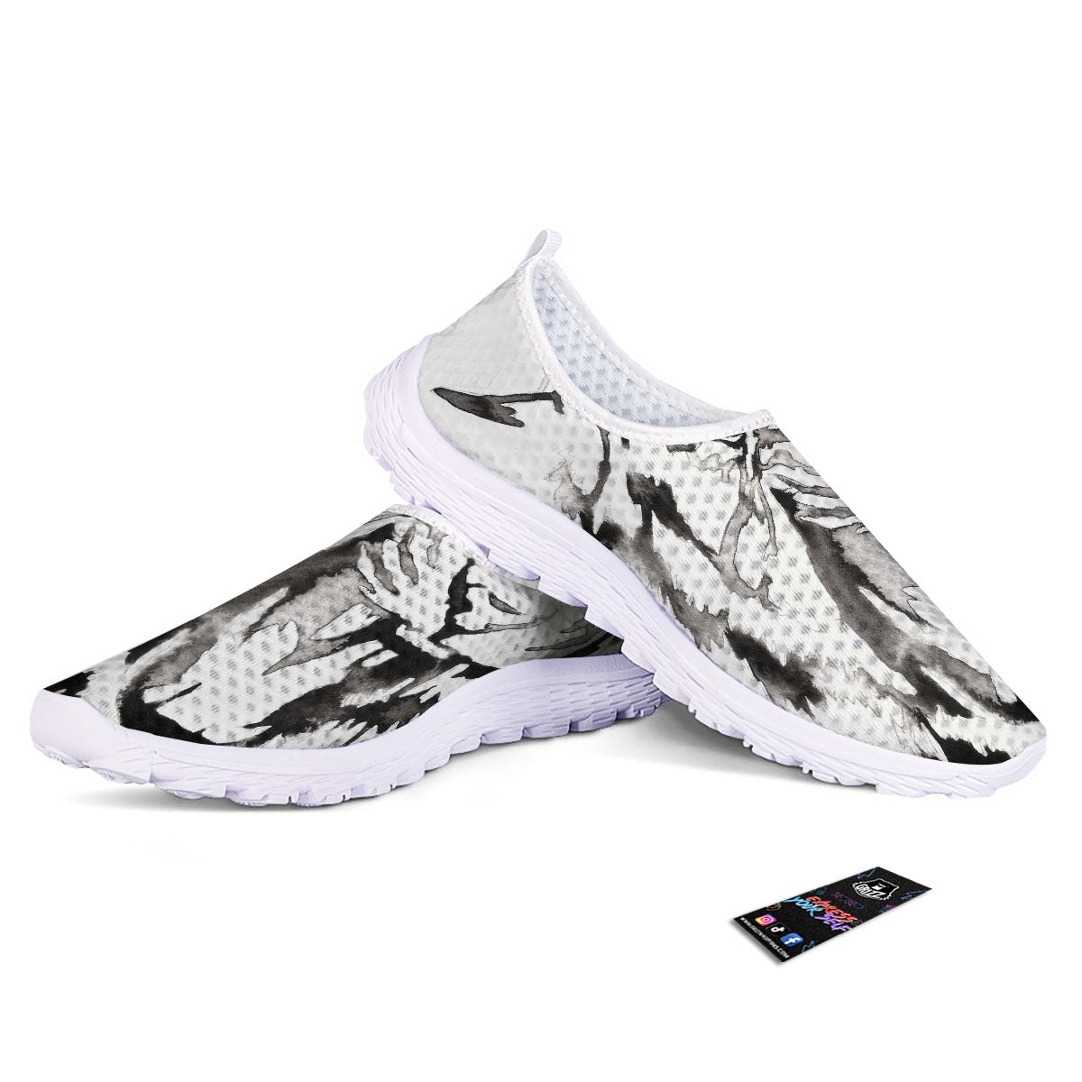 White Tiger Watercolor Monochrome Print Nurse Shoes-grizzshop