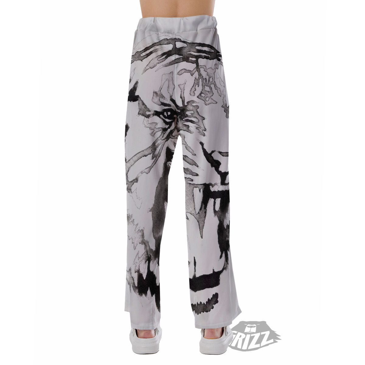 White Tiger Watercolor Monochrome Print Pajama Pants-grizzshop