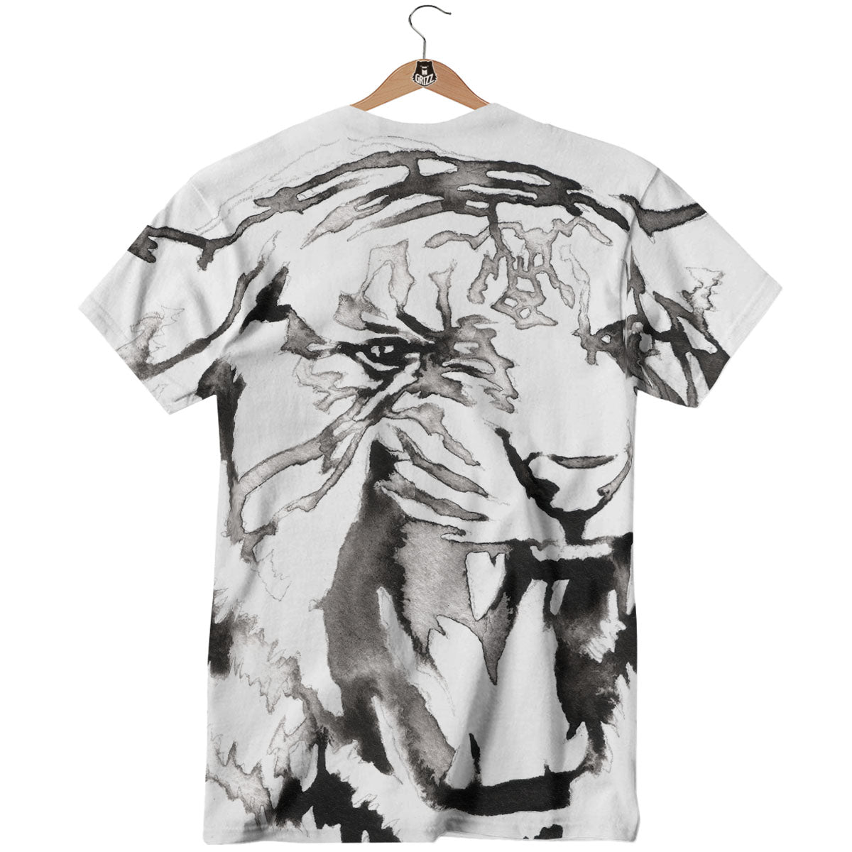 White Tiger Watercolor Monochrome Print T-Shirt-grizzshop