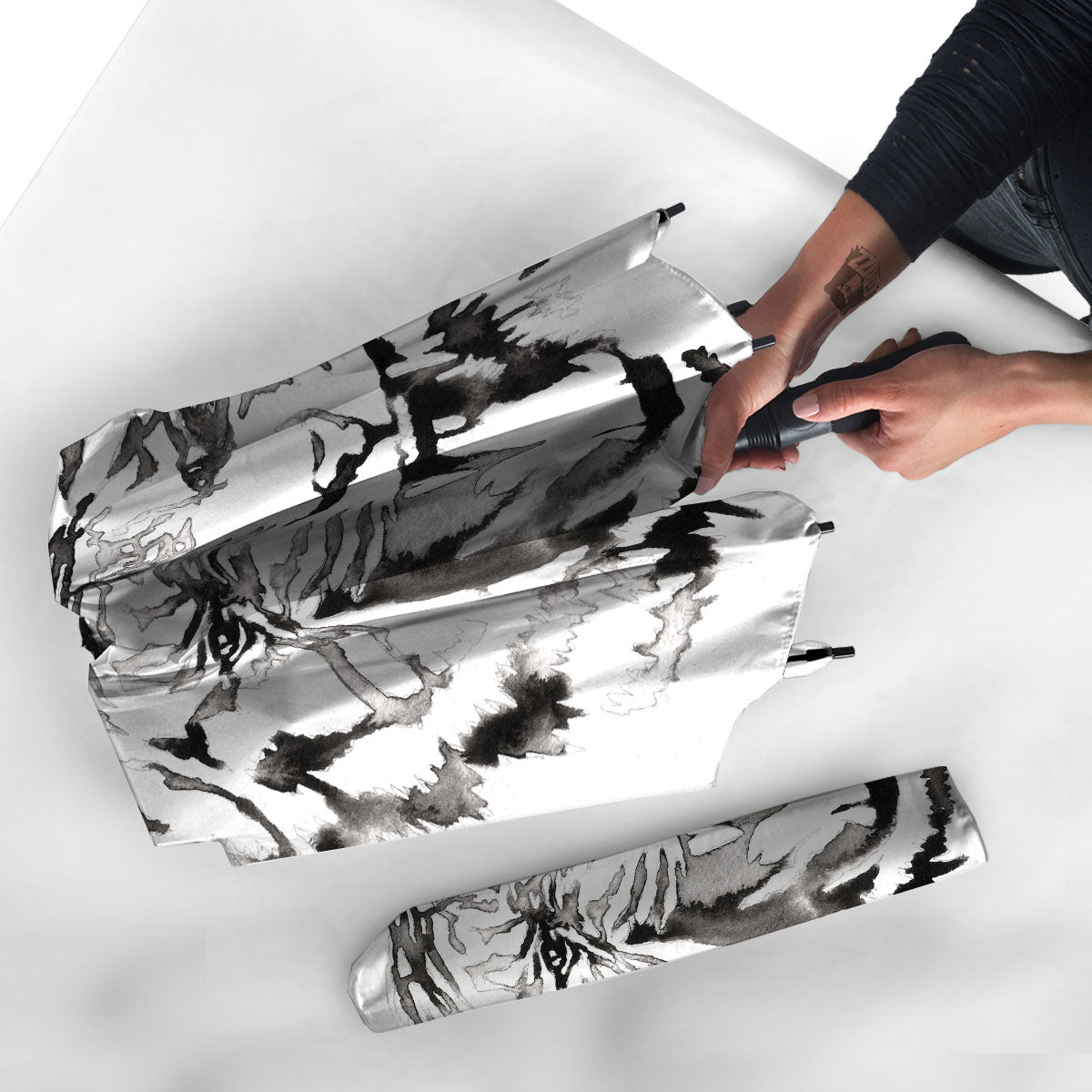 White Tiger Watercolor Monochrome Print Umbrella-grizzshop