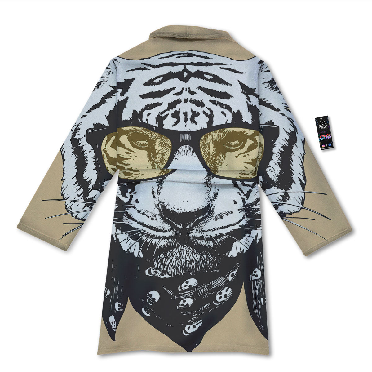 White Tiger With Sunglasses Print Pattern Bathrobe-grizzshop