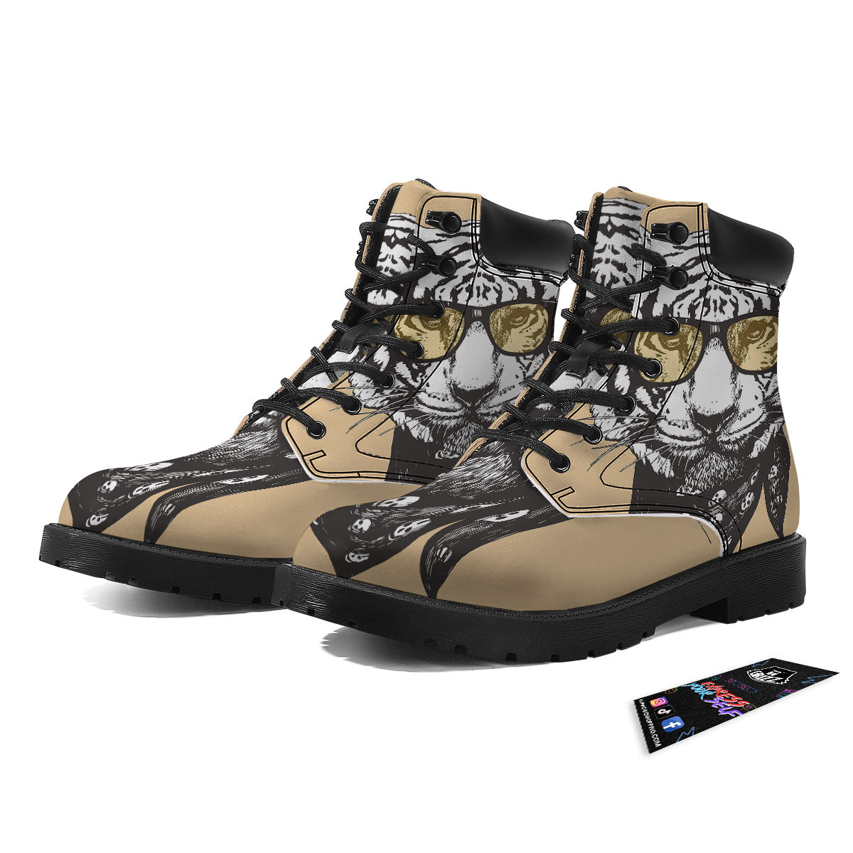 White Tiger With Sunglasses Print Pattern Boots-grizzshop