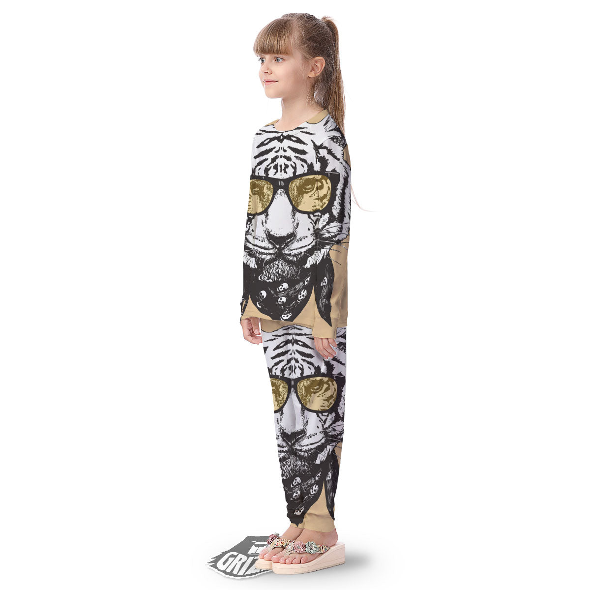 White Tiger With Sunglasses Print Pattern Kid's Pajamas-grizzshop