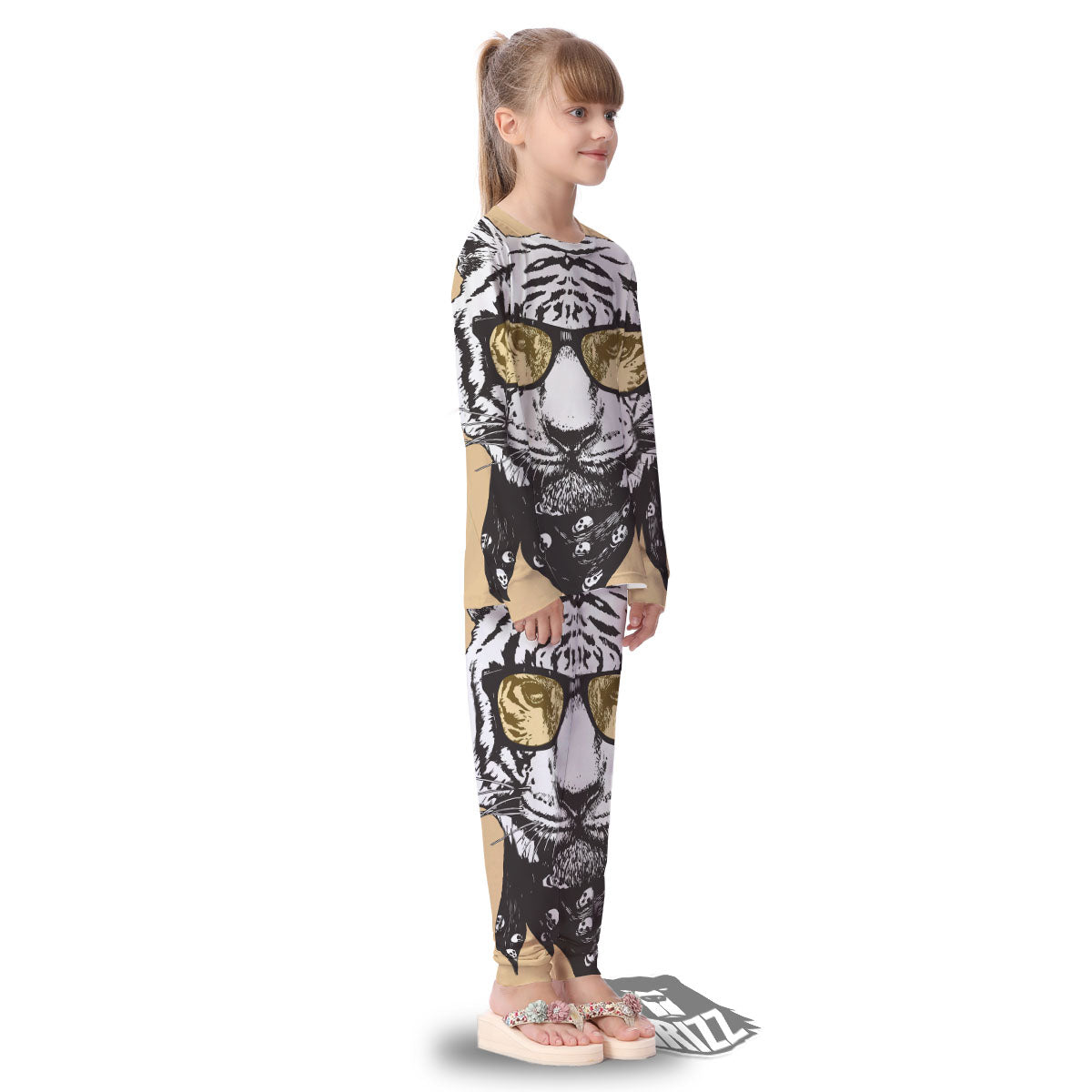 White Tiger With Sunglasses Print Pattern Kid's Pajamas-grizzshop