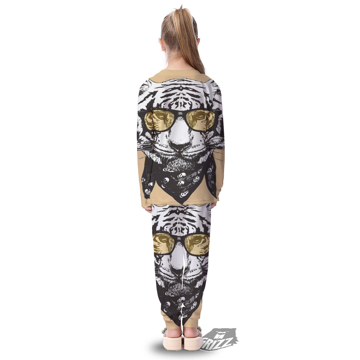 White Tiger With Sunglasses Print Pattern Kid's Pajamas-grizzshop