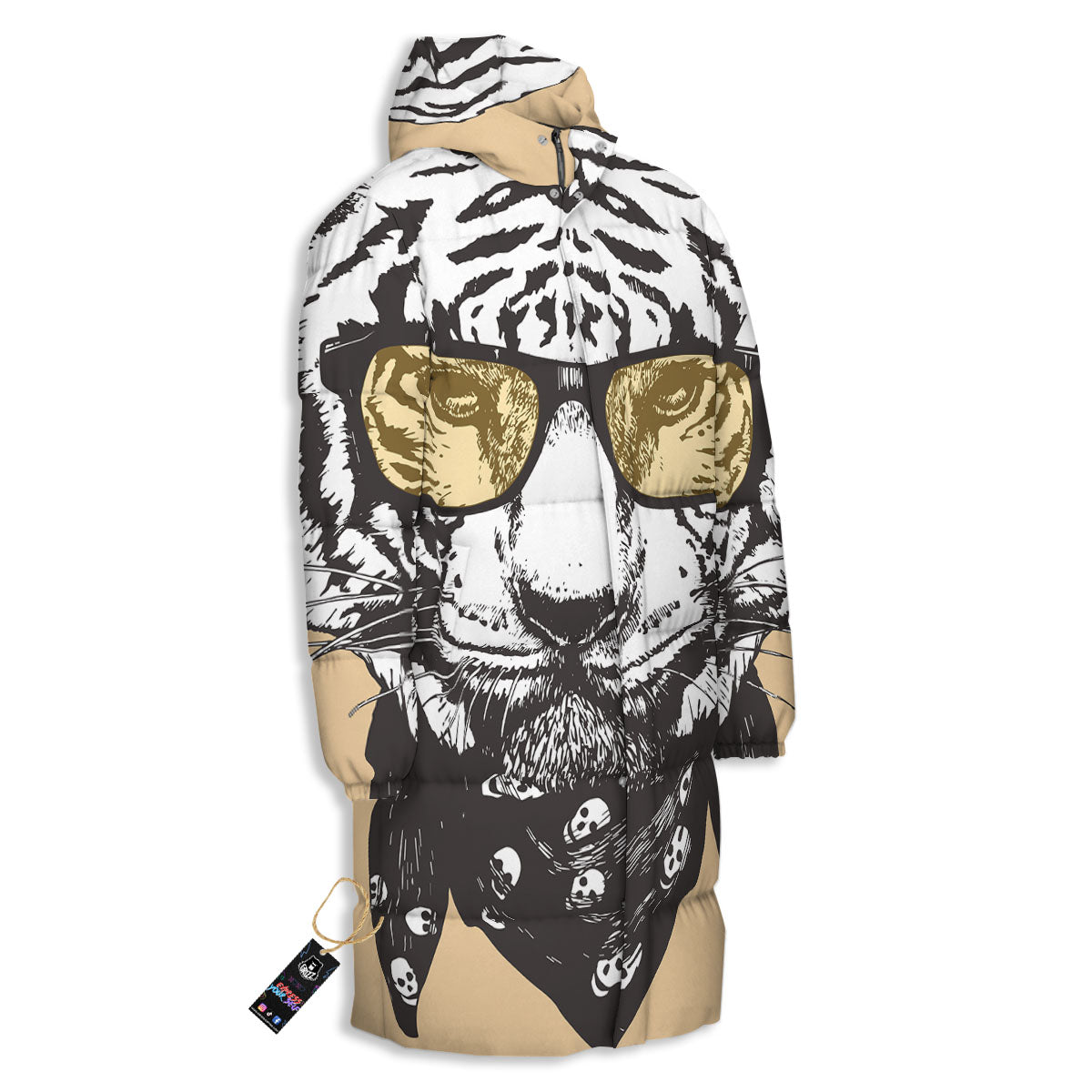 White Tiger With Sunglasses Print Pattern Long Down Jacket-grizzshop