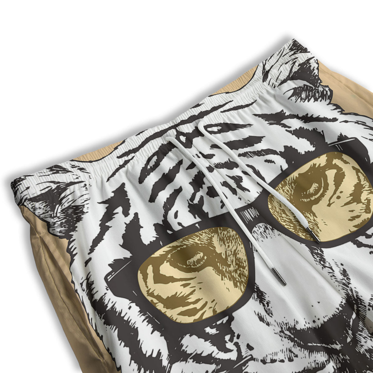 White Tiger With Sunglasses Print Pattern Men's Athletic Shorts