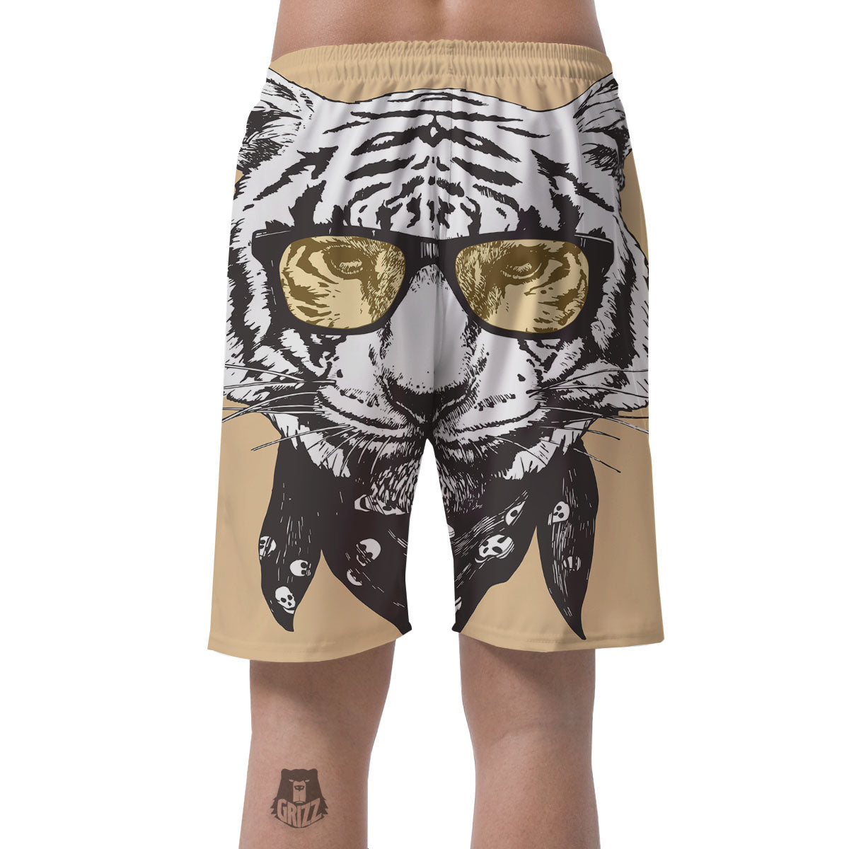 White Tiger With Sunglasses Print Pattern Men's Shorts-grizzshop