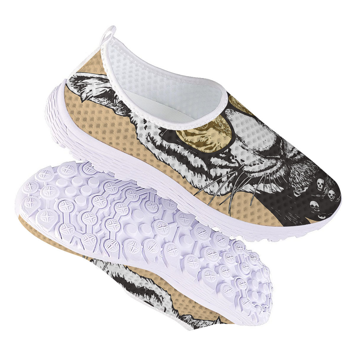 White Tiger With Sunglasses Print Pattern Nurse Shoes-grizzshop