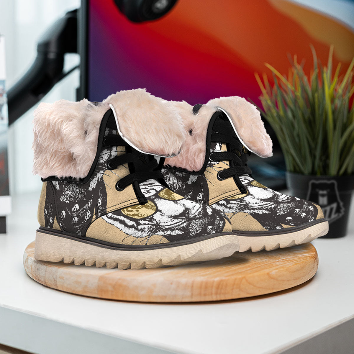 White Tiger With Sunglasses Print Pattern Snow Boots-grizzshop