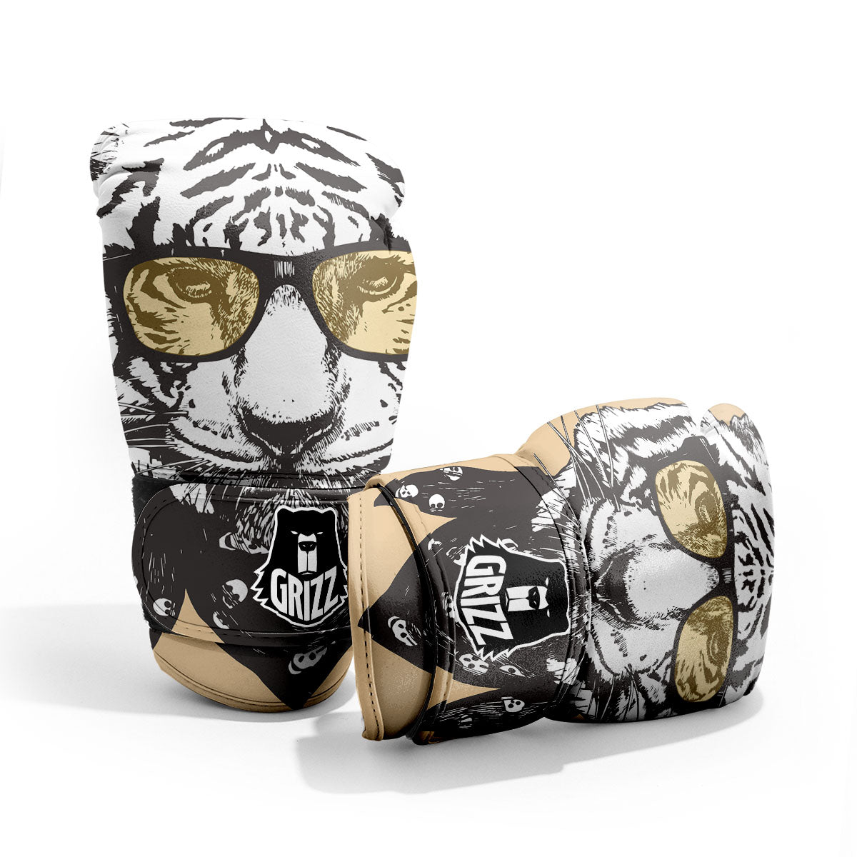 White Tiger With Sunglasses Print Pattern Pro Boxing Glove