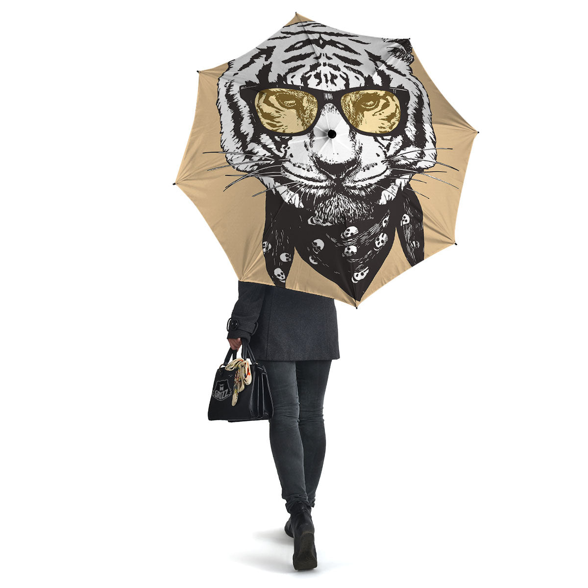 White Tiger With Sunglasses Print Pattern Umbrella-grizzshop