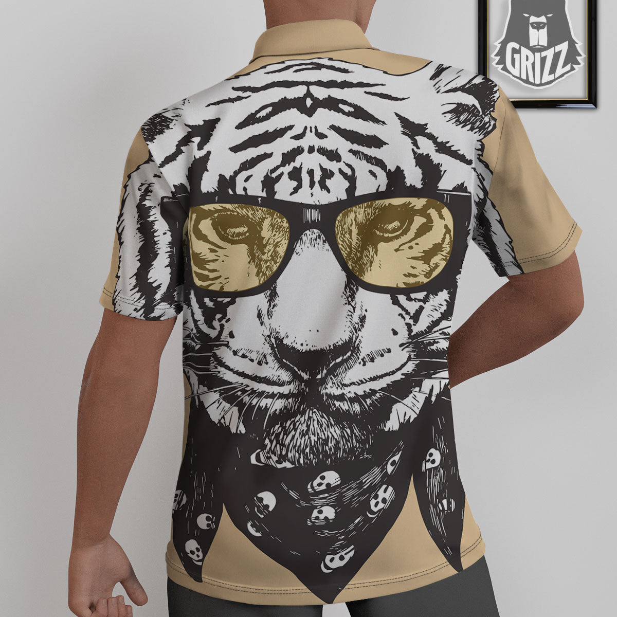 White Tiger With Sunglasses Print Pattern Untucked Shirts-grizzshop