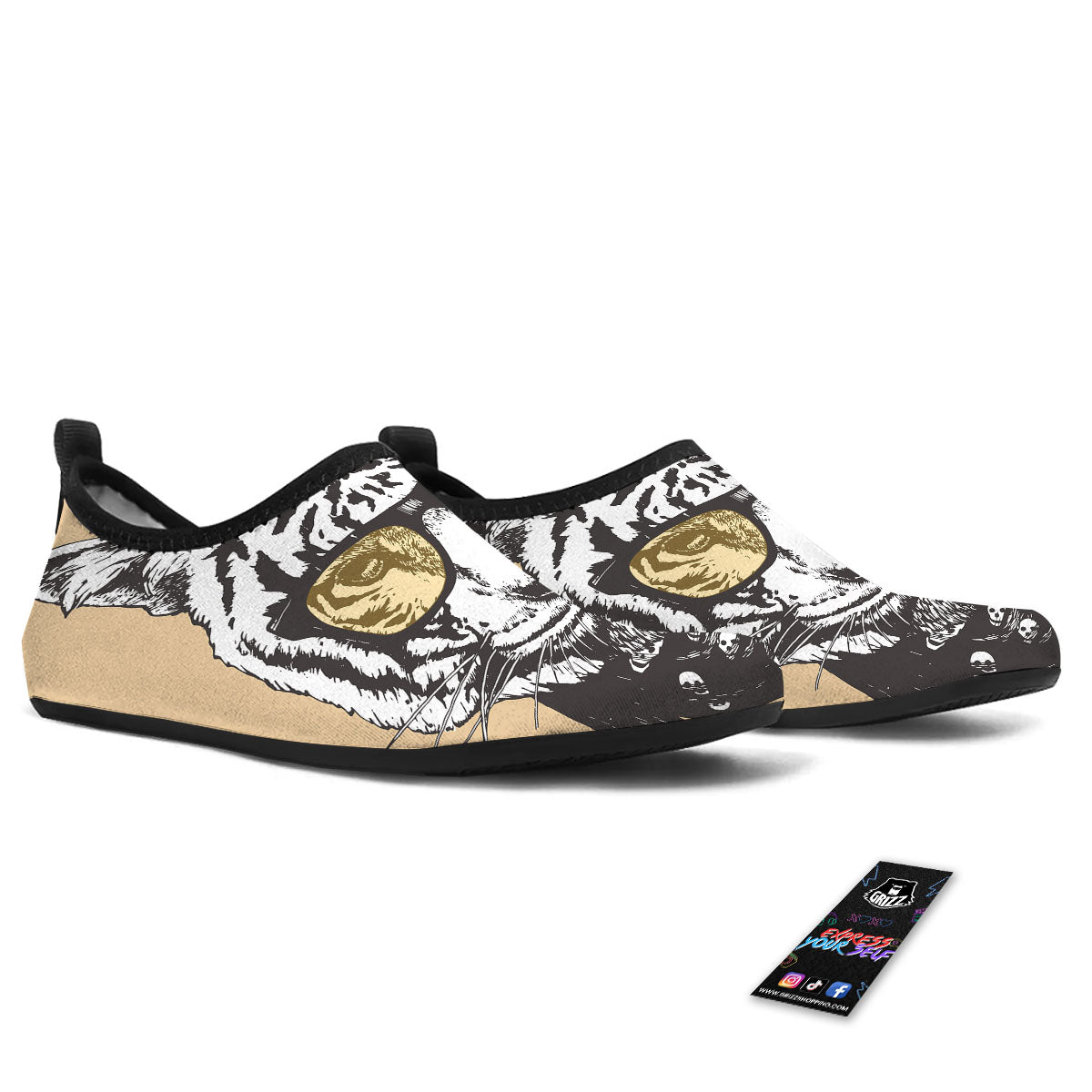 White Tiger With Sunglasses Print Pattern Water Shoes-grizzshop