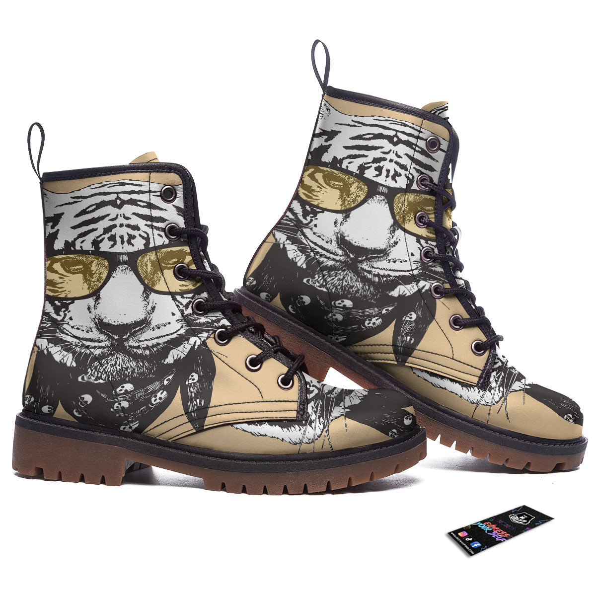 White Tiger With Sunglasses Print Pattern Work Boots-grizzshop