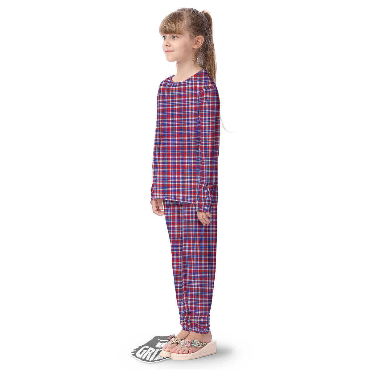 White USA Plaid And Blue Red Print Kid's Pajamas-grizzshop