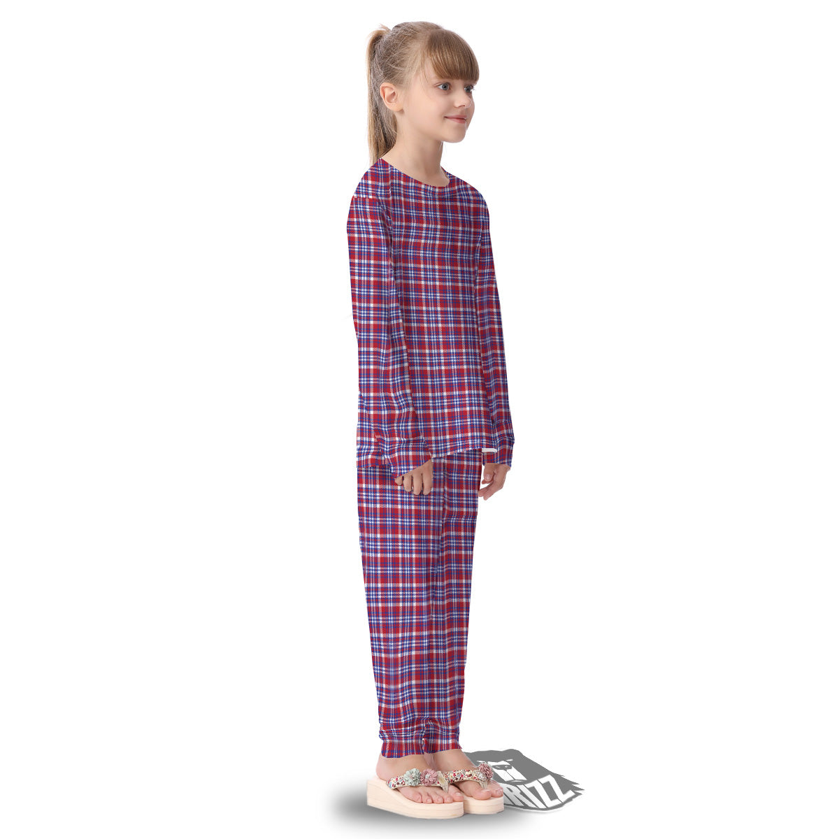 White USA Plaid And Blue Red Print Kid's Pajamas-grizzshop