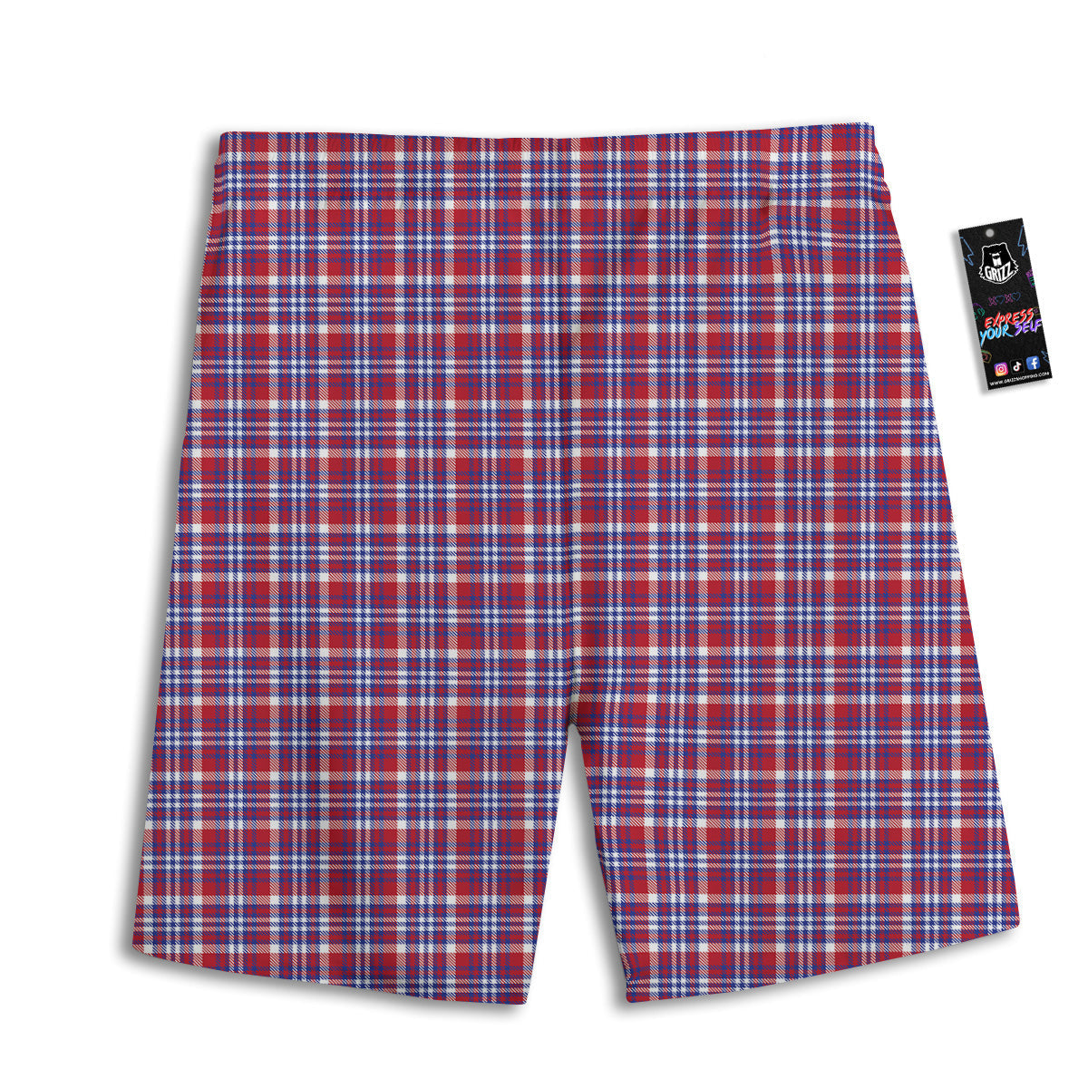 White USA Plaid And Blue Red Print Men's Athletic Shorts