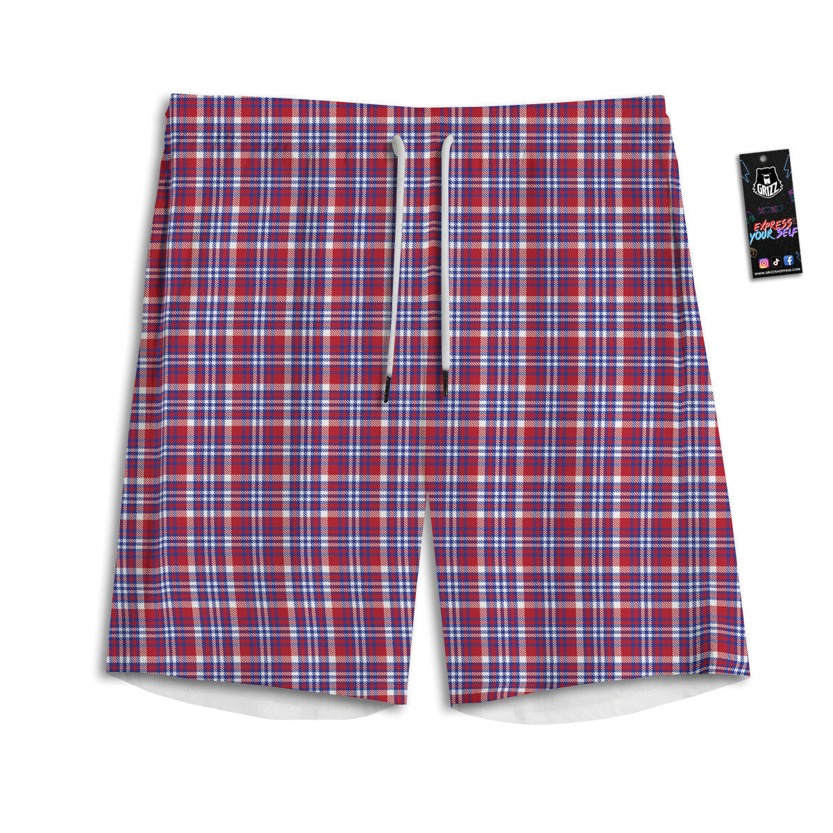 White USA Plaid And Blue Red Print Men's Athletic Shorts