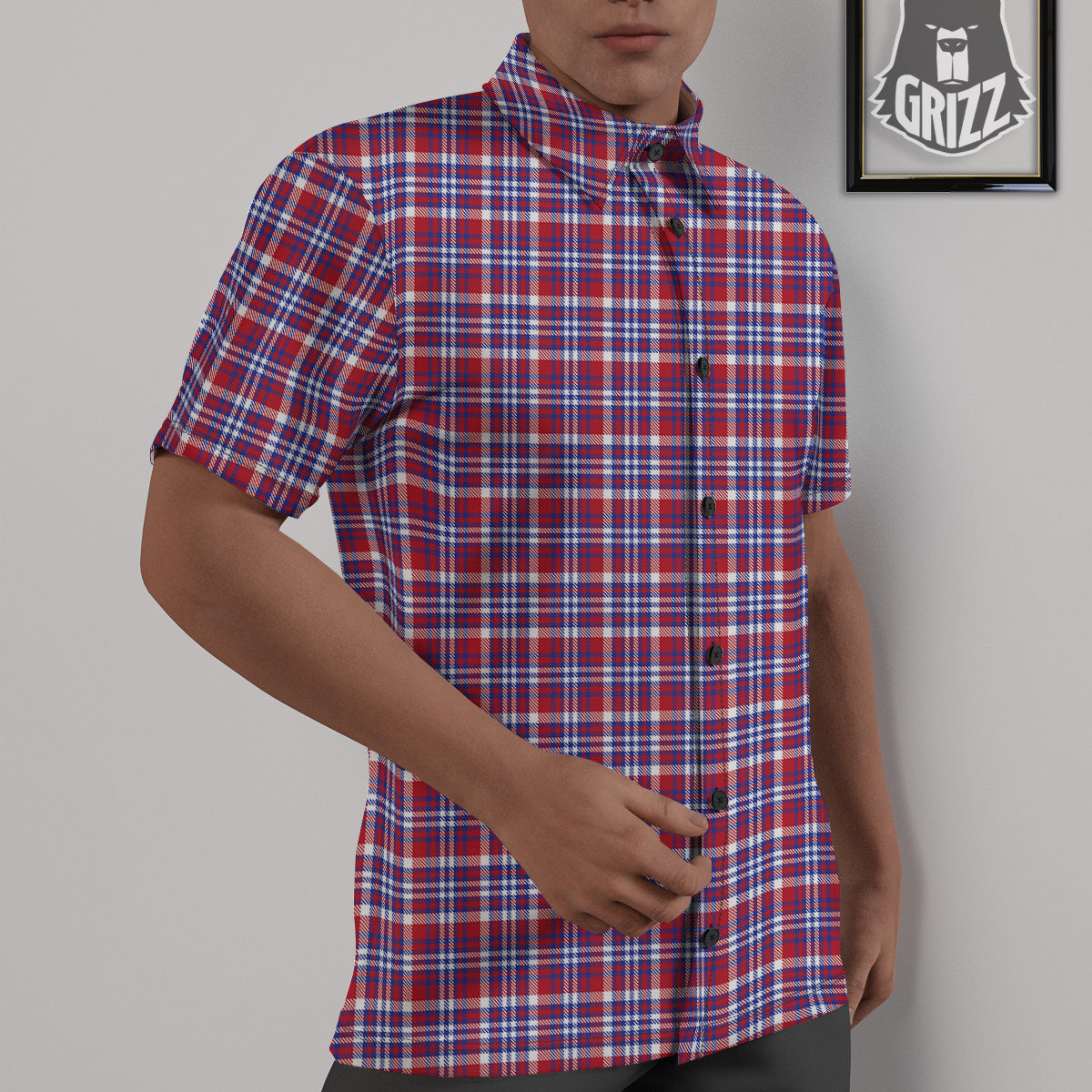 White USA Plaid And Blue Red Print Untucked Shirts-grizzshop