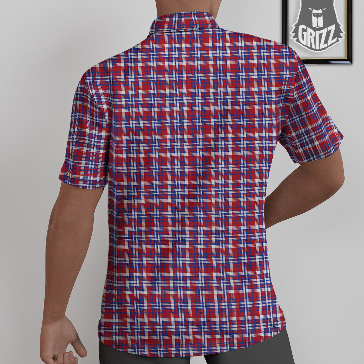 White USA Plaid And Blue Red Print Untucked Shirts-grizzshop