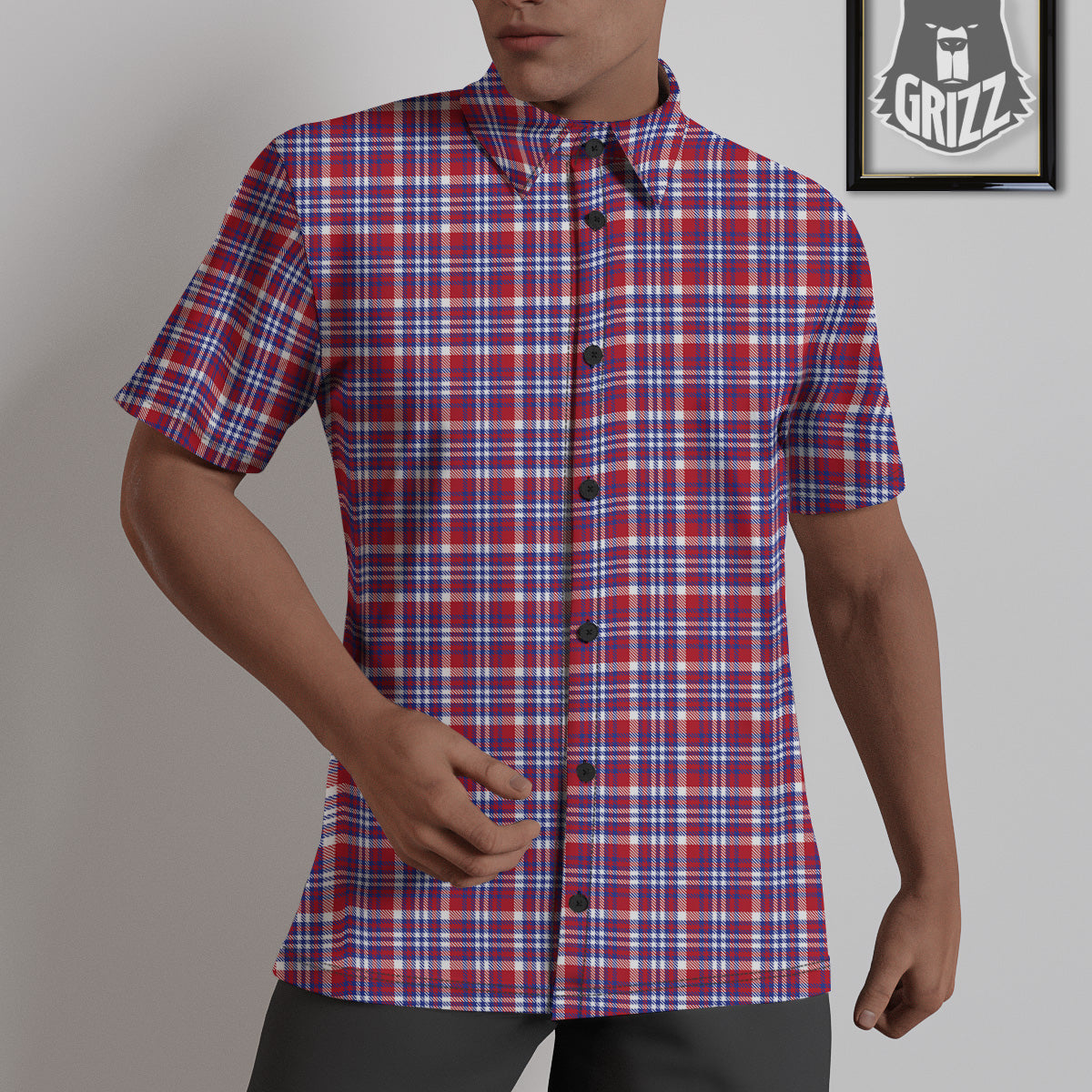 White USA Plaid And Blue Red Print Untucked Shirts-grizzshop