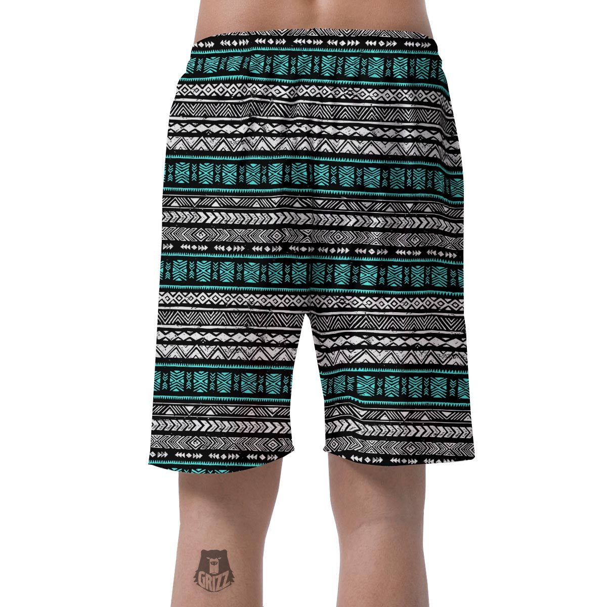 White and Turquoise Tribal Navajo Hand Drawn Men's Shorts-grizzshop