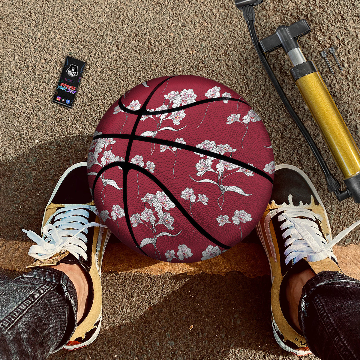 White Alstroemeria Red Print Pattern Basketball