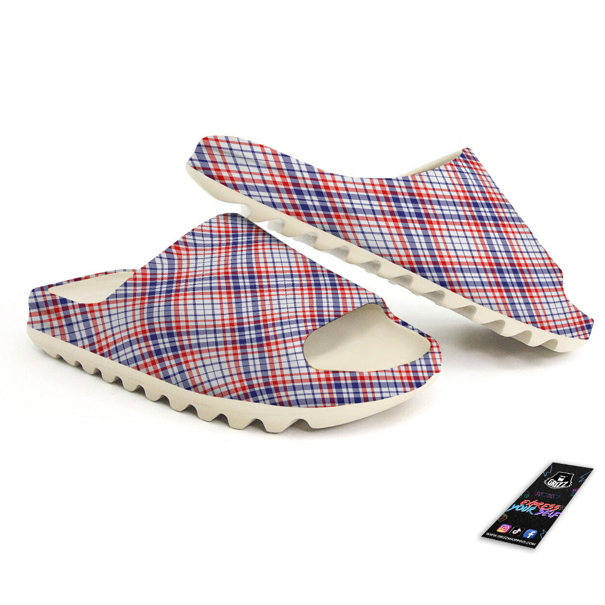 White American Plaid And Blue Red Print Sandals-grizzshop